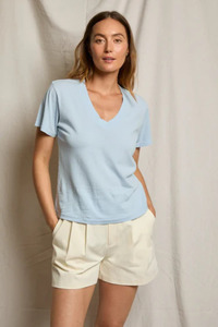 Tops: Hendrix Cotton Boxy V Neck Tee Powder Blue