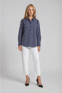 Tops: Ellery Shirt Midnight Thin White Stripe
