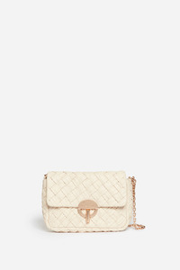Vanessa Bruno: Medium Braided Leather Moon Bag Ivory