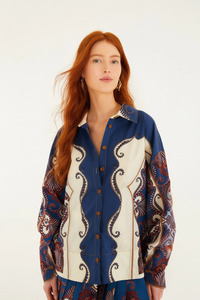 Sale: Arabesque Scarf Collared Organic Cotton Shirt Sand