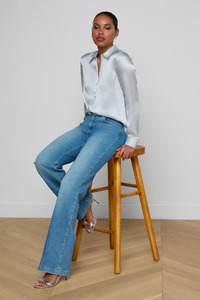Blouses: Tyler Long Sleeve Blouse Pale Mist Blue