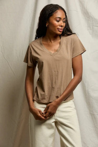 Tops: Hendrix Cotton Boxy V Neck Mocha