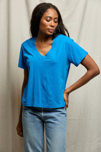 Hendrix Cotton Boxy V Neck Tee Cobalt