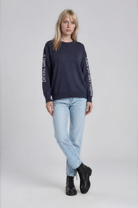 Knitwear: Deval Girls Merino Jumper Navy/ Light Blue