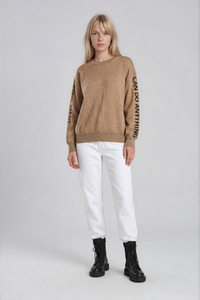 Knitwear: Deval Girls Merino Jumper Camel/ Chocolate
