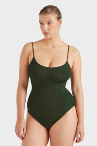 Swimwear: Coverage Pamela Swim Metallic Khaki