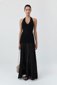 Circle Hem Halter Dress Black
