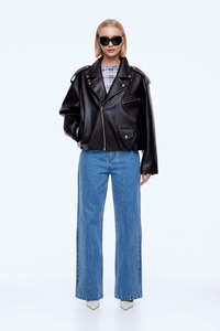 Faux Leather Biker Jacket Brown