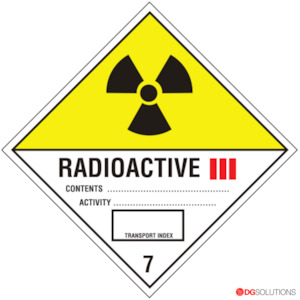 Class Labels: Class 7 Radioactive Category III Labels – 100mm x 100mm | Roll of 500