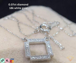 Products: 0.07ct Diamond 18k White Gold Dainty Square Necklace Diamante NZ