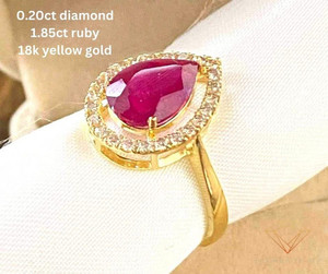 0.20ct Diamond 1.85ct Ruby 18k Yellow Gold Ring Diamante NZ