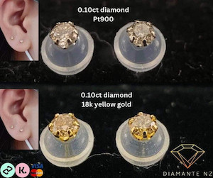 0.10ct Diamond in Pt900 or 18k Yellow Gold Stud Earring Diamante NZ