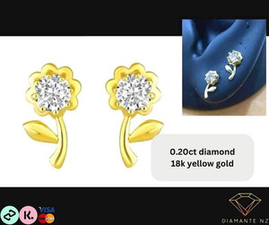 Products: 0.20ct Diamond 18k Yellow Gold Flower Earrings Diamante NZ