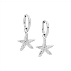 Ellani: Stainless Steel 11Mm Hoop Earrings W/ Starfish Drop