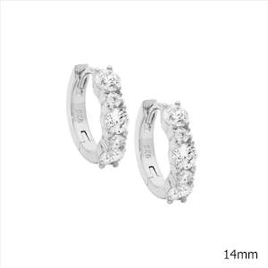 Sterling Silver 14Mm Hoop Earrings W/ 2 & 3.5Mm Wh Cz