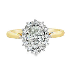 18ct Yellow Gold/Platinum 1.00ct Oval Diamond Cluster Ring 1.00ct