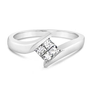 Fishers Collection: 9Ct White Gold Princess Cut Diamond Invisible Set Crossover Ring