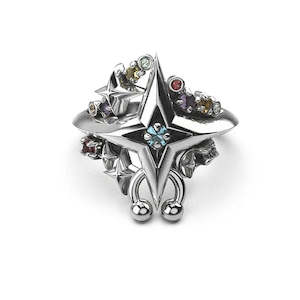 Stolen Girlfriends Club: Sterling Silver/Citrine/Peridot/Topaz Cosmic Punk Multi Ring- Size Q