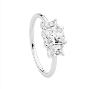 Sterling Silver 3 X Wh Cz Radiant Cut Ring