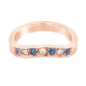 Rings: 9ct Rose Gold Shaped Ring Blue Topaz & Diamond