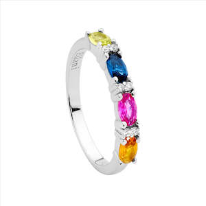 Rings: Ss Multi Colour Oval & Wh Rnd Cz Ring