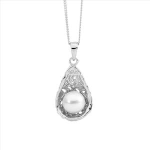 Pearl Jewellery: Sterling Silver Freshwater Pearl In Weave Basket Pendant
