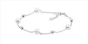 Sterling Silver Freshwater Pearl And Ball 18 +2Cm Bracelet