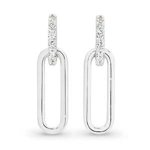 Valentines Day: Silver Link Drop Earrings With Cz