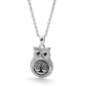 Silver Tree Of Life Owl Pendant With Marcasite Eyes
