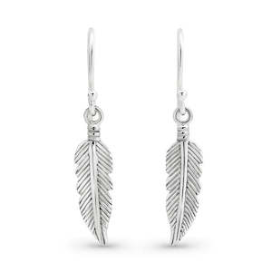 Silver Feather Drop Earings