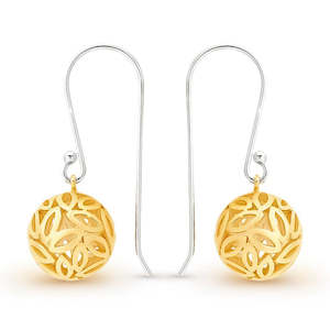 Yellow Gold Plated Filigree Petal Globe Drop Earrings