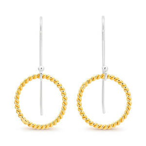 Valentines Day: Yellow Gold Plated Rope Circle Drop Earrings