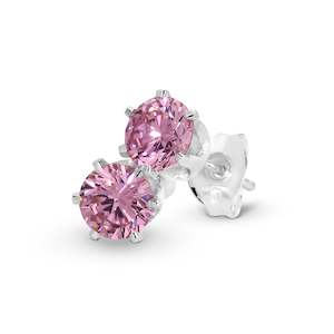 Valentines Day: Silver Pink Cz Stud Earrings