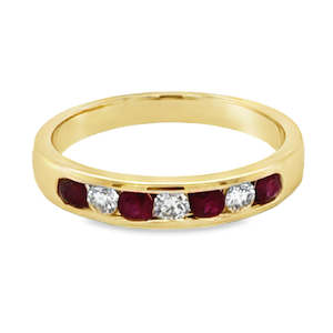 Coloured Stone Rings 1: 9ct Yellow Gold Ruby & Diamond Channel Set Ring