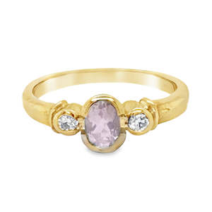 Coloured Stone Rings 1: 9ct Yellow Gold Rose Quartz & Lab Grown Diamond Ring