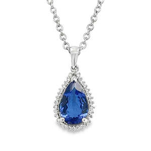 18ct White Gold Tanzanite & Diamond Pendant