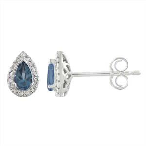 9ct White Gold 0.10ct HI/I1 Diamond & London Blue Topaz Halo Stud Earrings