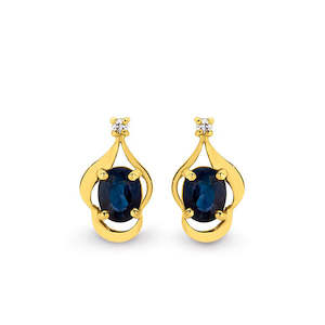 9ct Yellow Gold Sapphire and Diamond Earrings