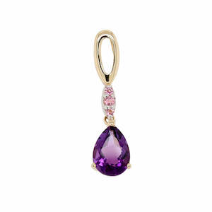 Coloured Stone Jewellery: 9ct Yellow GoldAmethyst & Pink Tourmaline Pendant