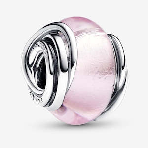 Charms: Pandora Encircled Sterling Silver Charm With Pink Murano Glass And Silver Foil