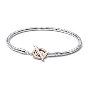 Snake Chain Sterling Silver And 14K Rose Gold-Plated Toggle Bracelet