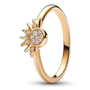 Pandora Rings: Celestial Sun 14K Gold-Plated Ring With Clear Cubic Zirconia