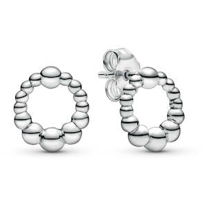 Pandora Earrings: Beaded Circle Silver Earring Studs