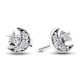 Crescent Moon Sterling Silver Stud Earrings With Clear Cubic Zirconia
