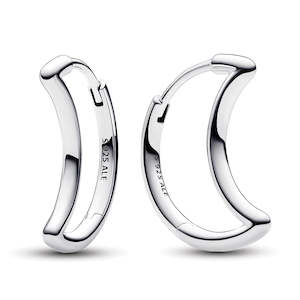 Crescent Moon Shaped Sterling Silver Hoop Earrings