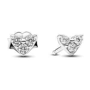 Heart Sterling Silver Stud Earrings With Clear Cubic Zirconia