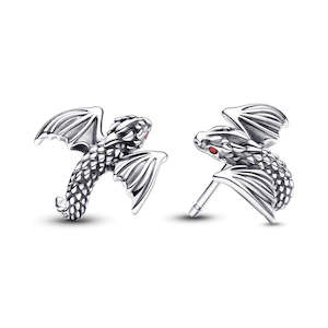 Pandora Earrings: Project House Dragon Sterling Silver Stud Earrings With Salsa Red Crystal