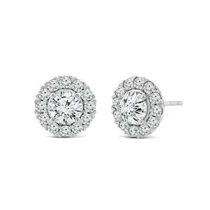 18ct White Gold 1.50ct D/VS1 Lab Grown Diamond Round Halo Stud Earrings