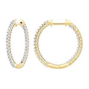 Diamond Earrings: 9ct Yellow Gold Diamond In Out Hoops