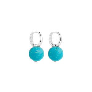 Najo: Dyed Turquoise Ball Bead Attached To Silver Huggie Earring